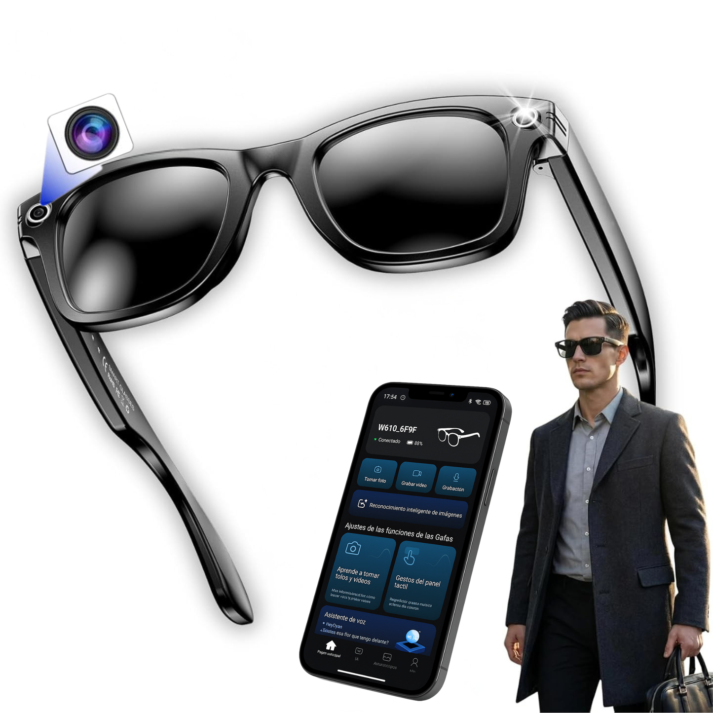 Smartia Vision Pro Classic Sun – Gafas Inteligentes de sol con Cámara, IA GPT y sonido HiFi