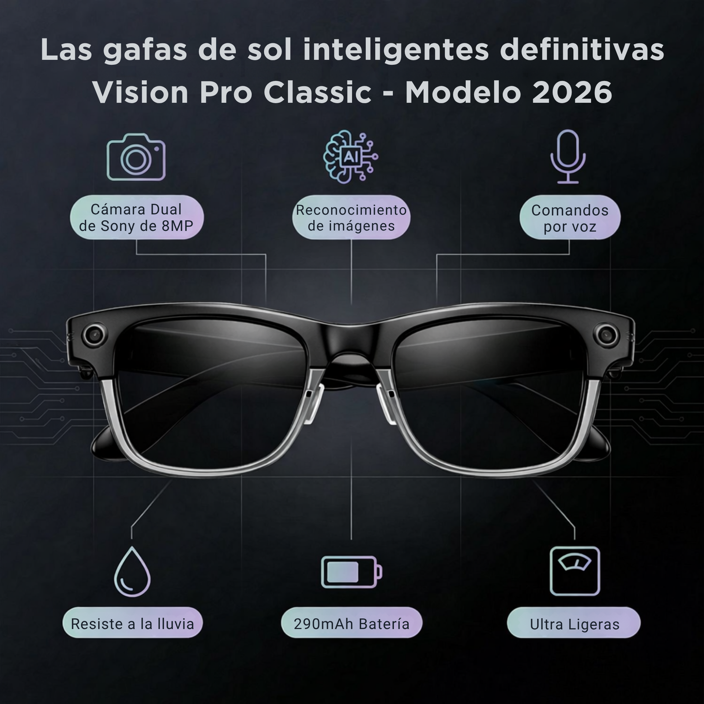 Smartia Vision Pro Style Sun – Gafas Inteligentes de sol con Cámara, IA GPT y sonido HiFi