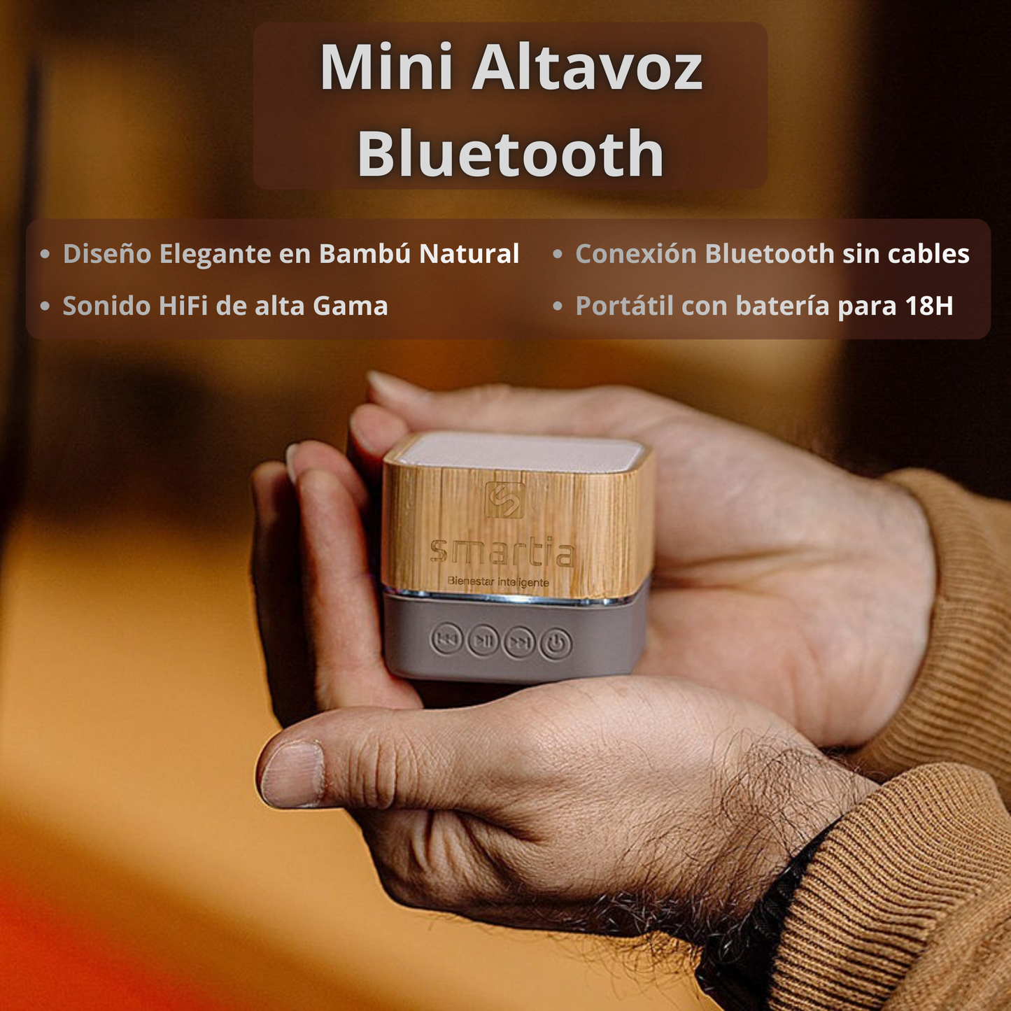 Mini altavoz portátil de bambú
