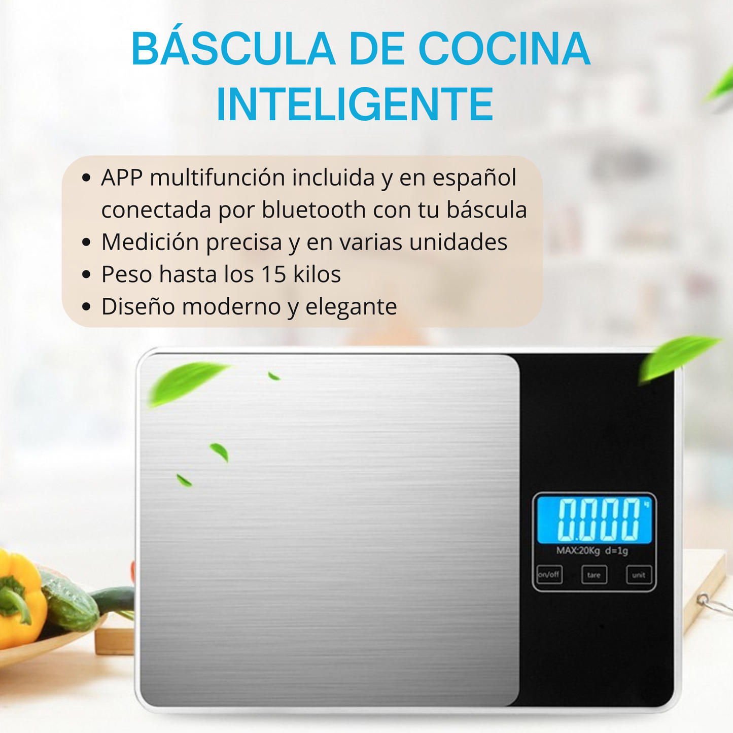 Báscula de Cocina CONTROL FOOD. Báscula de Cocina Inteligente con APP en Español INCLUIDA.