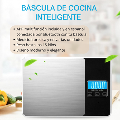 Báscula de Cocina CONTROL FOOD. Báscula de Cocina Inteligente con APP en Español INCLUIDA.