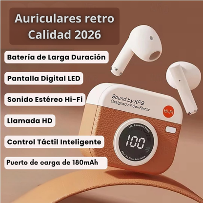 Auriculares Inalámbricos Retro - Pantalla LED, Control Táctil y Sonido Hi-Fi por Bluetooth