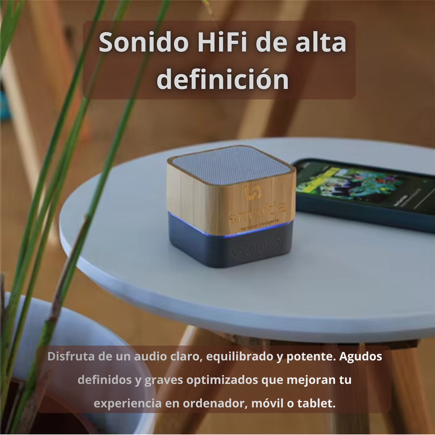 Mini altavoz portátil de bambú