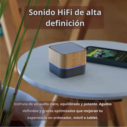 Mini altavoz portátil de bambú