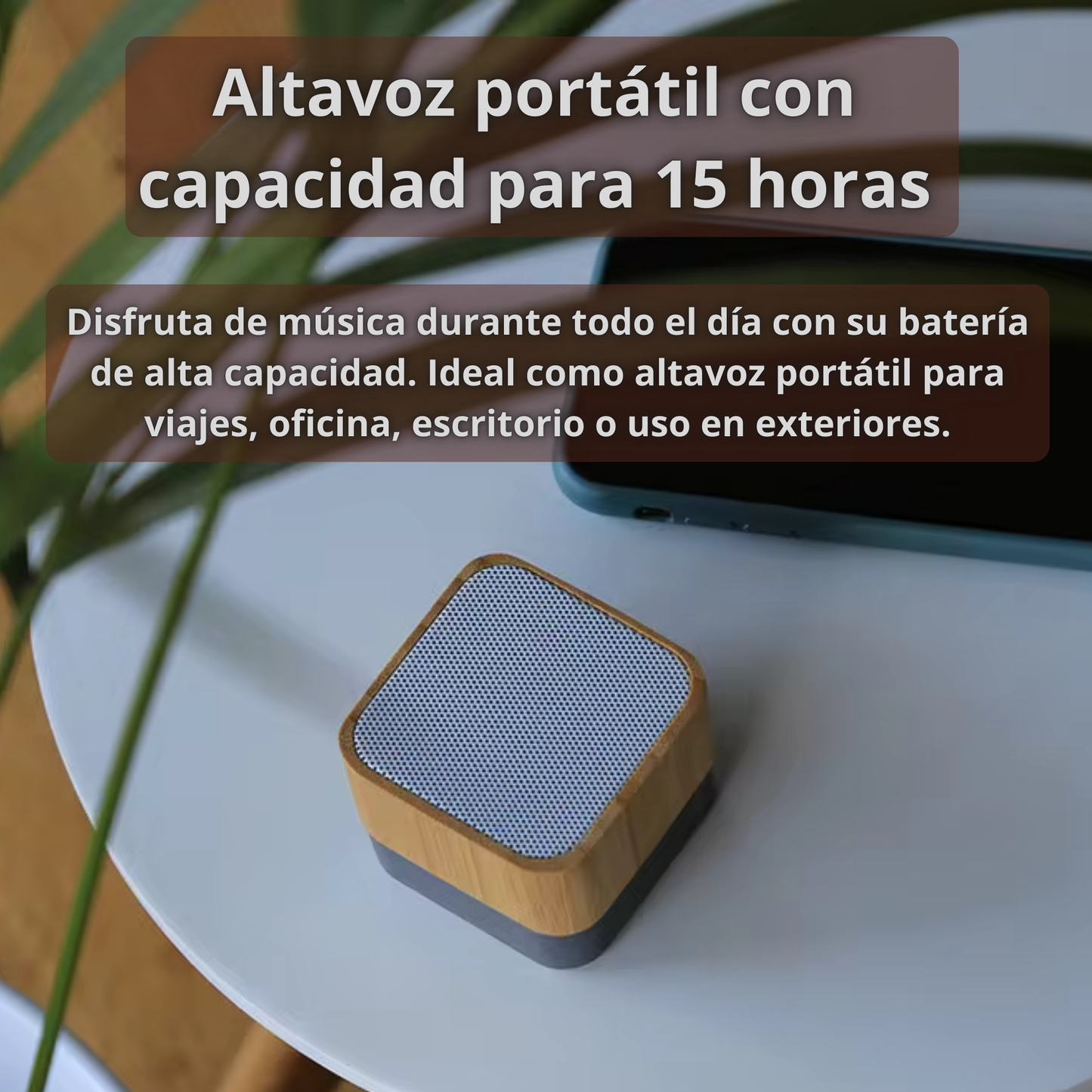 Mini altavoz portátil de bambú