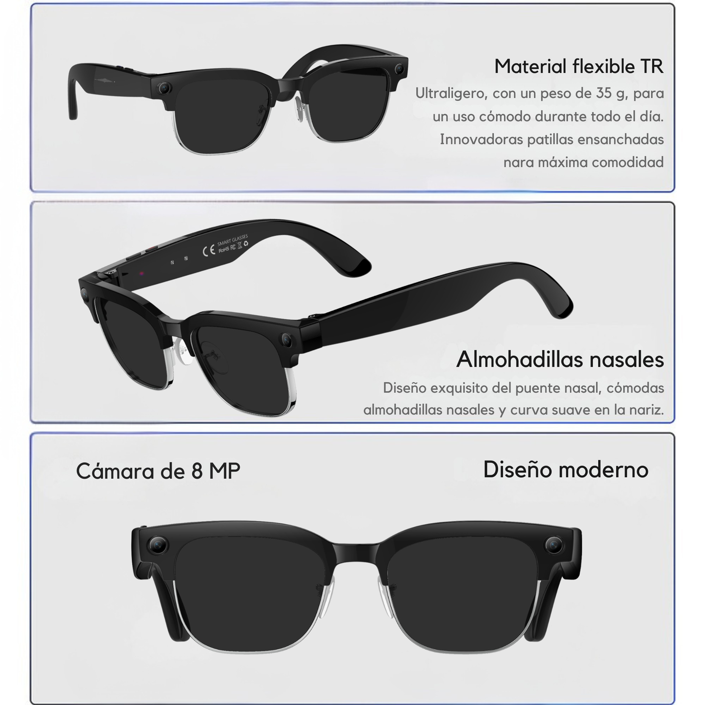 Smartia Vision Pro Style Sun – Gafas Inteligentes de sol con Cámara, IA GPT y sonido HiFi