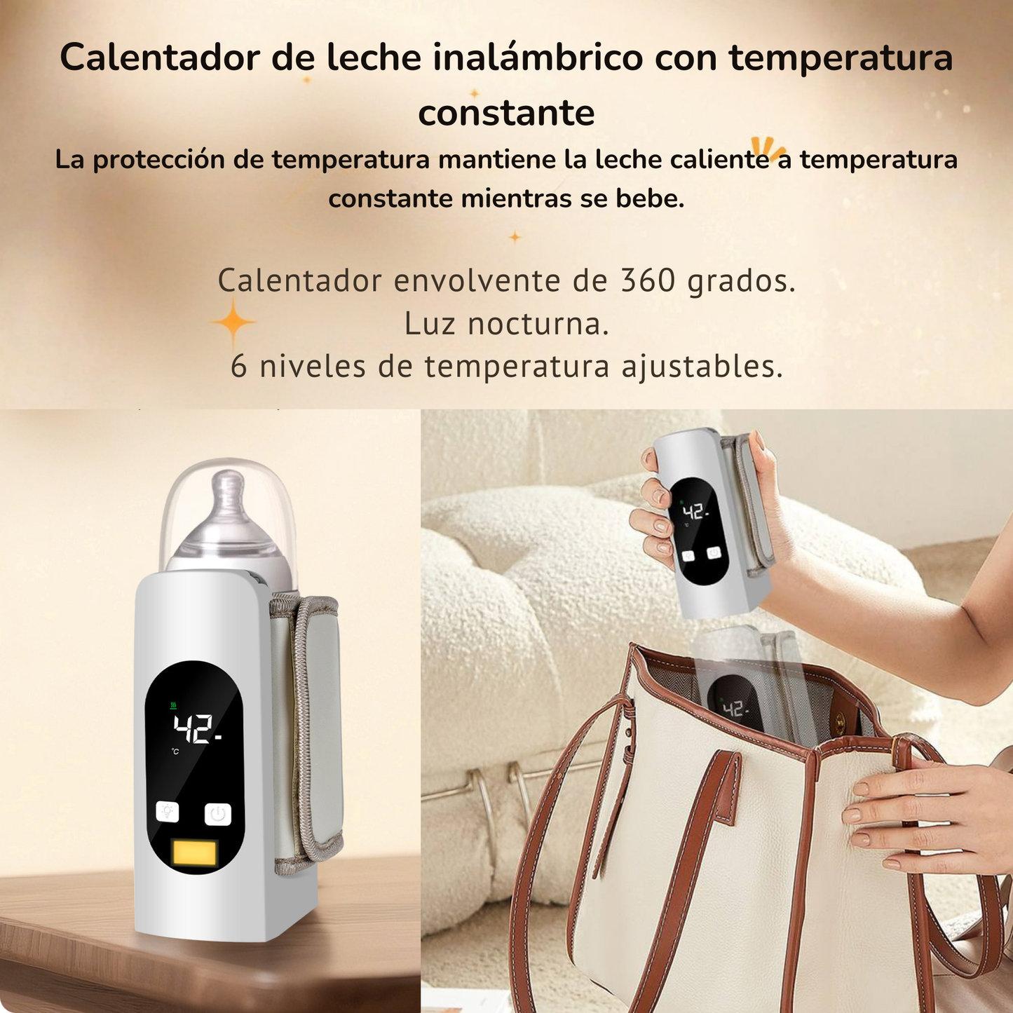 Calienta Biberones Portátil Smartia con Luz Nocturna y Control Inteligente de Temperatura