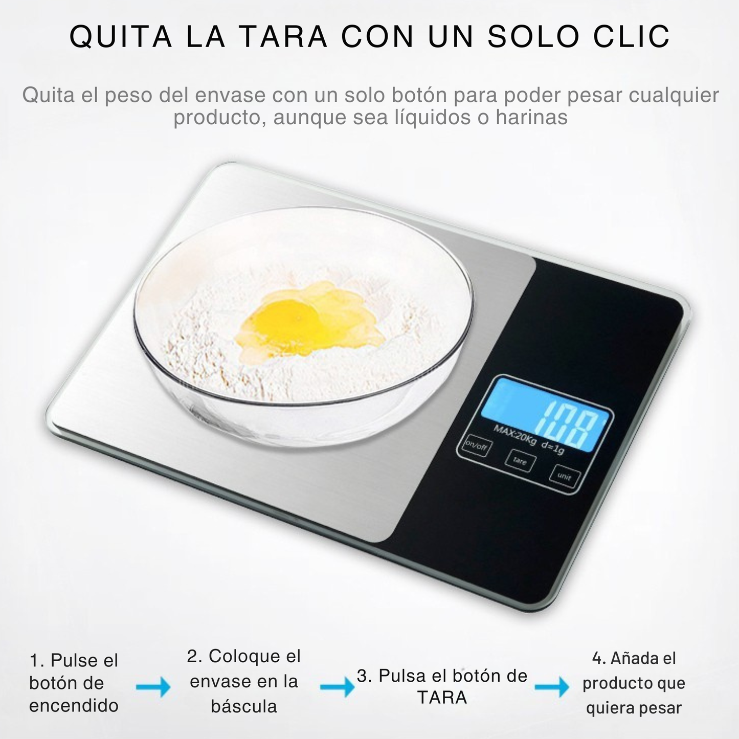 Báscula de Cocina CONTROL FOOD. Báscula de Cocina Inteligente con APP en Español INCLUIDA.