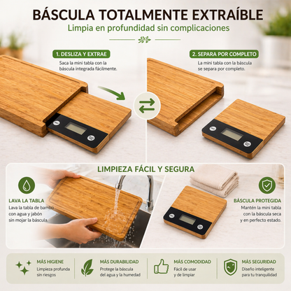 Tabla de corte de Bambú con Báscula incorporada