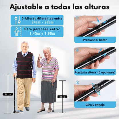 Bastón Seguridad 24H Smartia con Luz LED y Alarma de emergencia