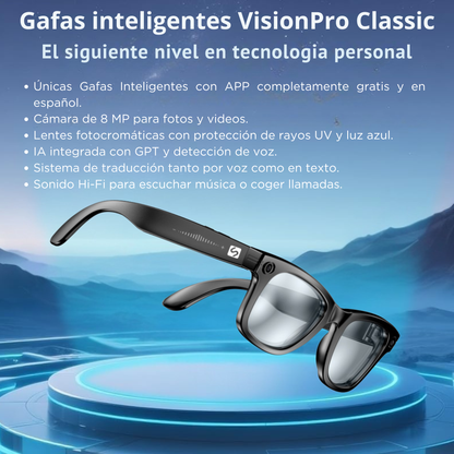 Smartia Vision Pro Classic – Gafas Inteligentes con Cámara, IA GPT5 y Lentes Fotocromáticas