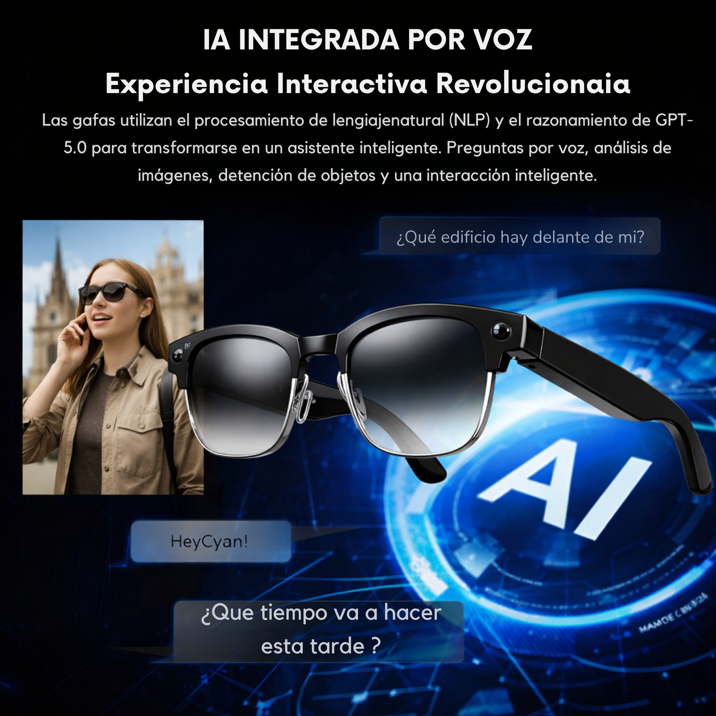 Smartia Vision Pro Style – Gafas Inteligentes con Cámara, IA GPT y Lentes Fotocromáticas