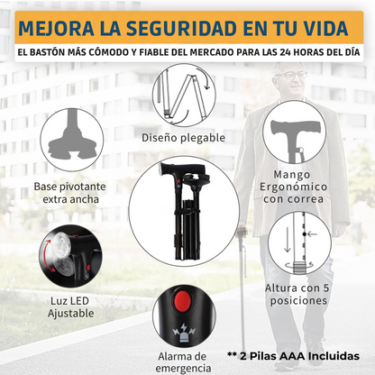 Bastón con alarma y Luz LED Resumen