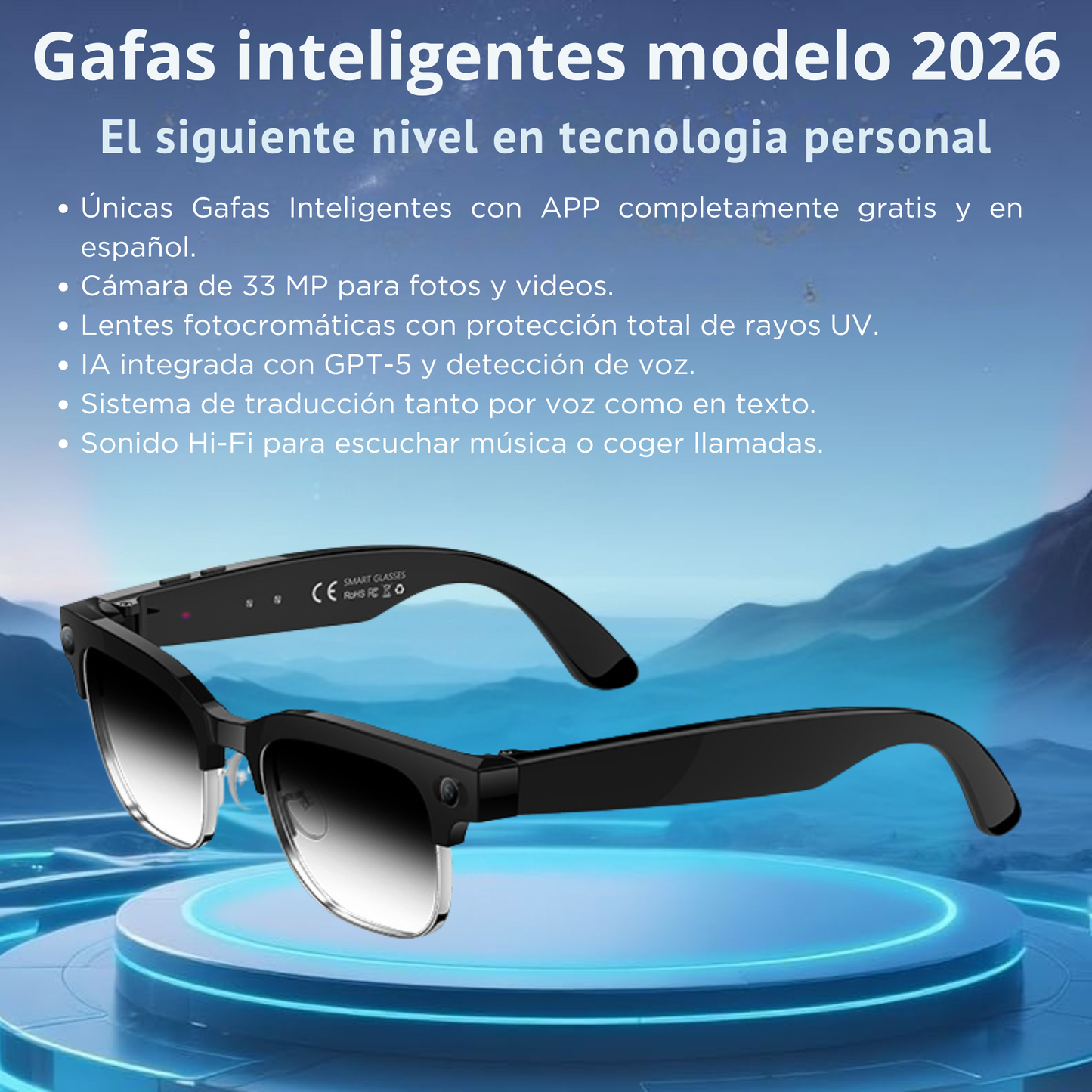 Smartia Vision Pro Style – Gafas Inteligentes con Cámara, IA GPT y Lentes Fotocromáticas