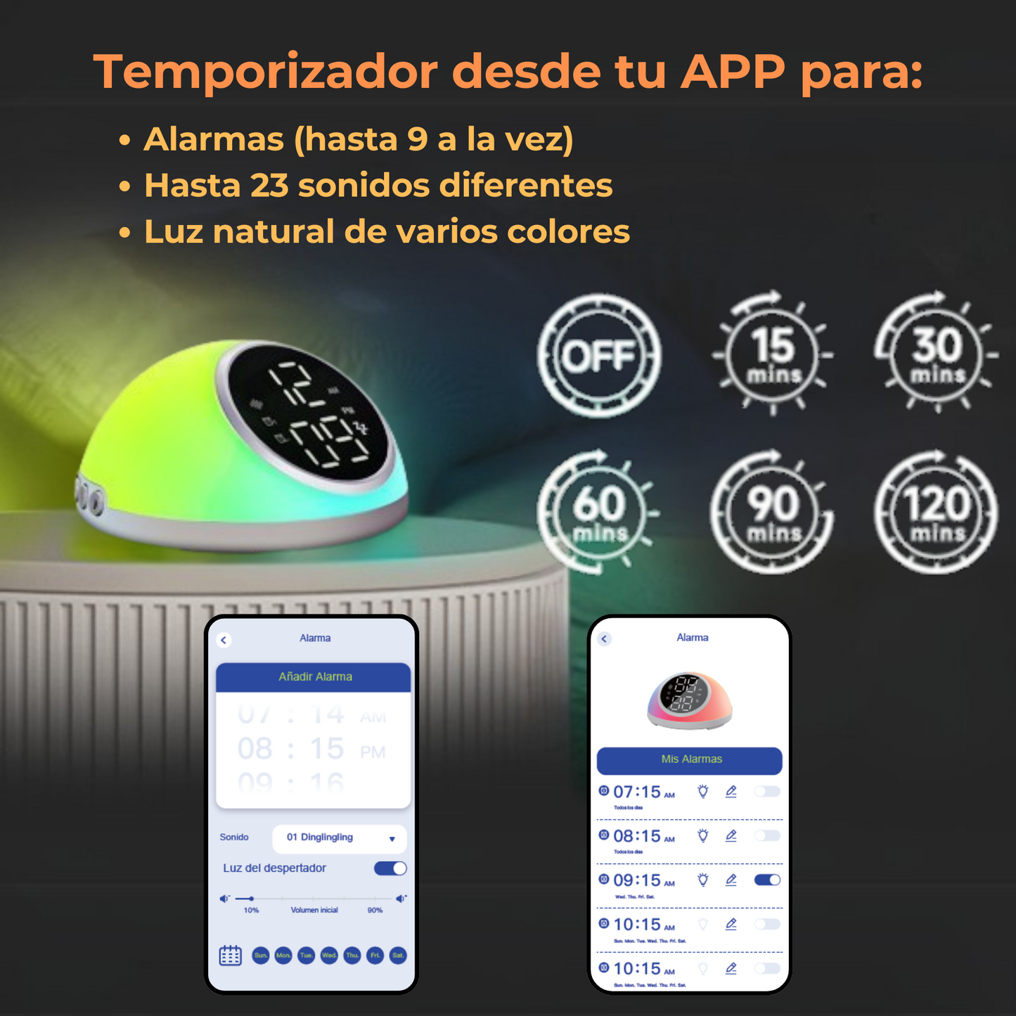 Despertador con Luz Natural y Sonidos Relajantes con APP Gratuita