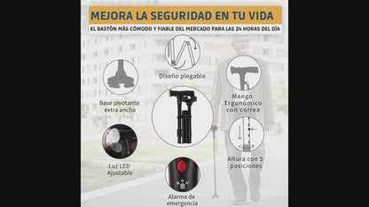 Bastón Seguridad 24H Smartia con Luz LED y Alarma de emergencia